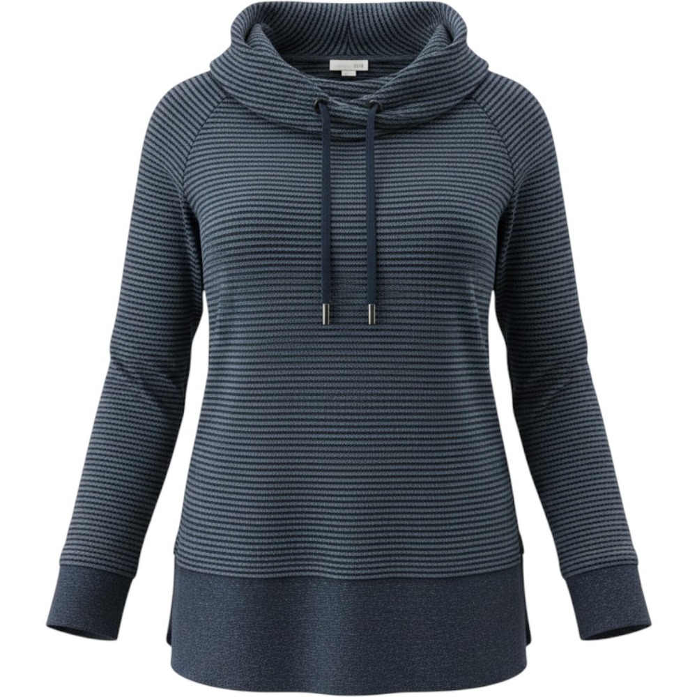 J.Jill Striped Cowl Neck Pullover Top Blue‎ Gray Cotton Blend Relaxed Fit